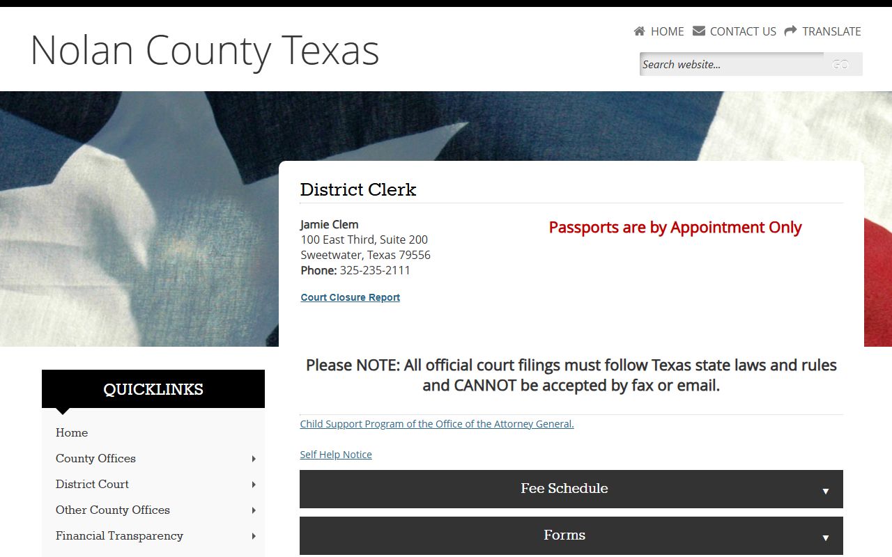 Nolan County District Clerk court records after arrest contact page